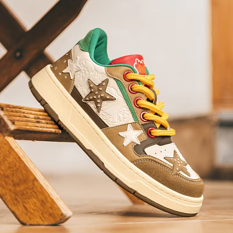 Vintage Style Star-Print Sneakers